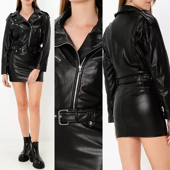 NWT ZARA Mini Biker Faux Leather Dress Size XS Black - Picture 1 of 12